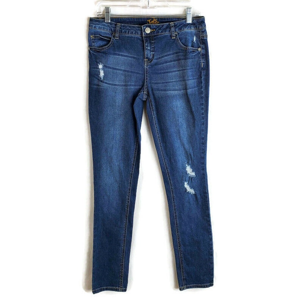 CC - Justice Jeans Simply Low Super Skinny Girls Size 16 Dark Wash Distressed
